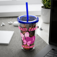 Breast Cancer Awareness 16oz Tumbler with Straw - Butterfly, Heart