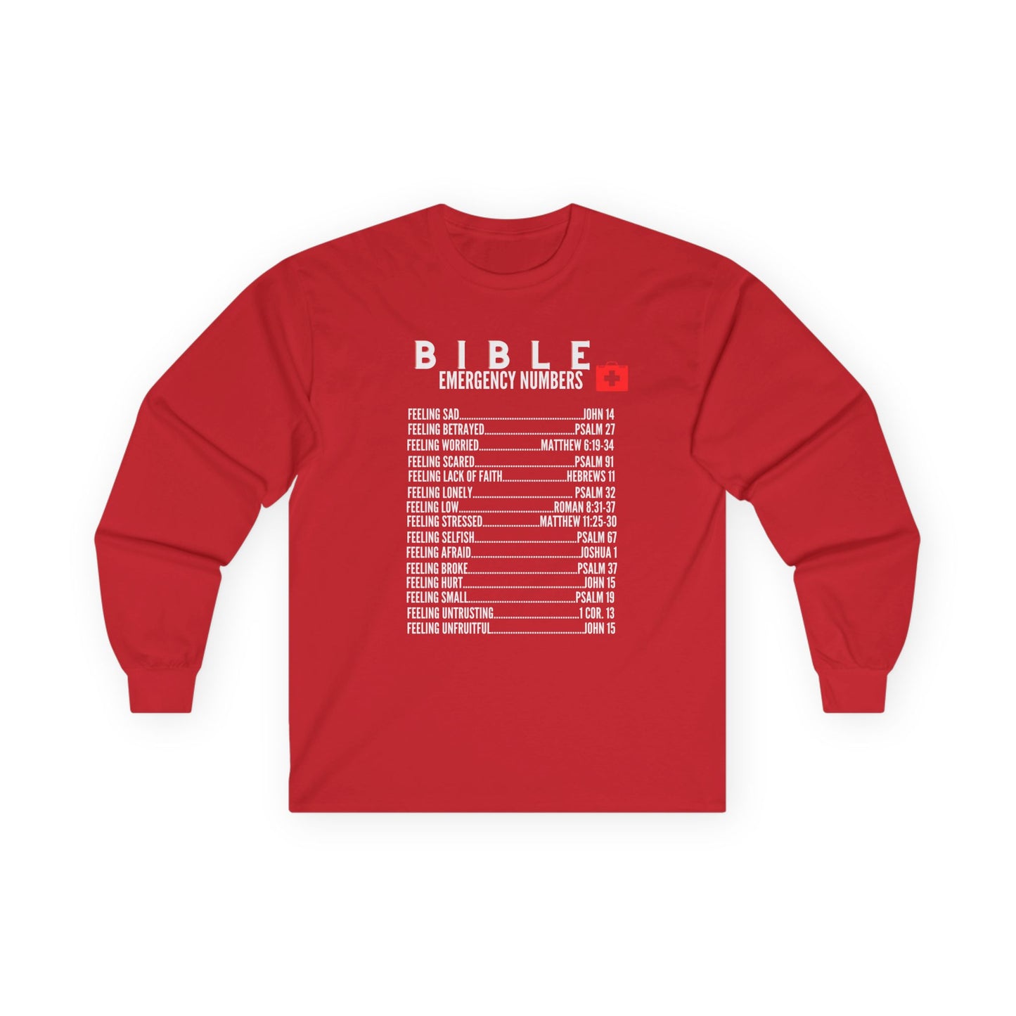 Bible Emergency Numbers Long Sleeve Tee - White