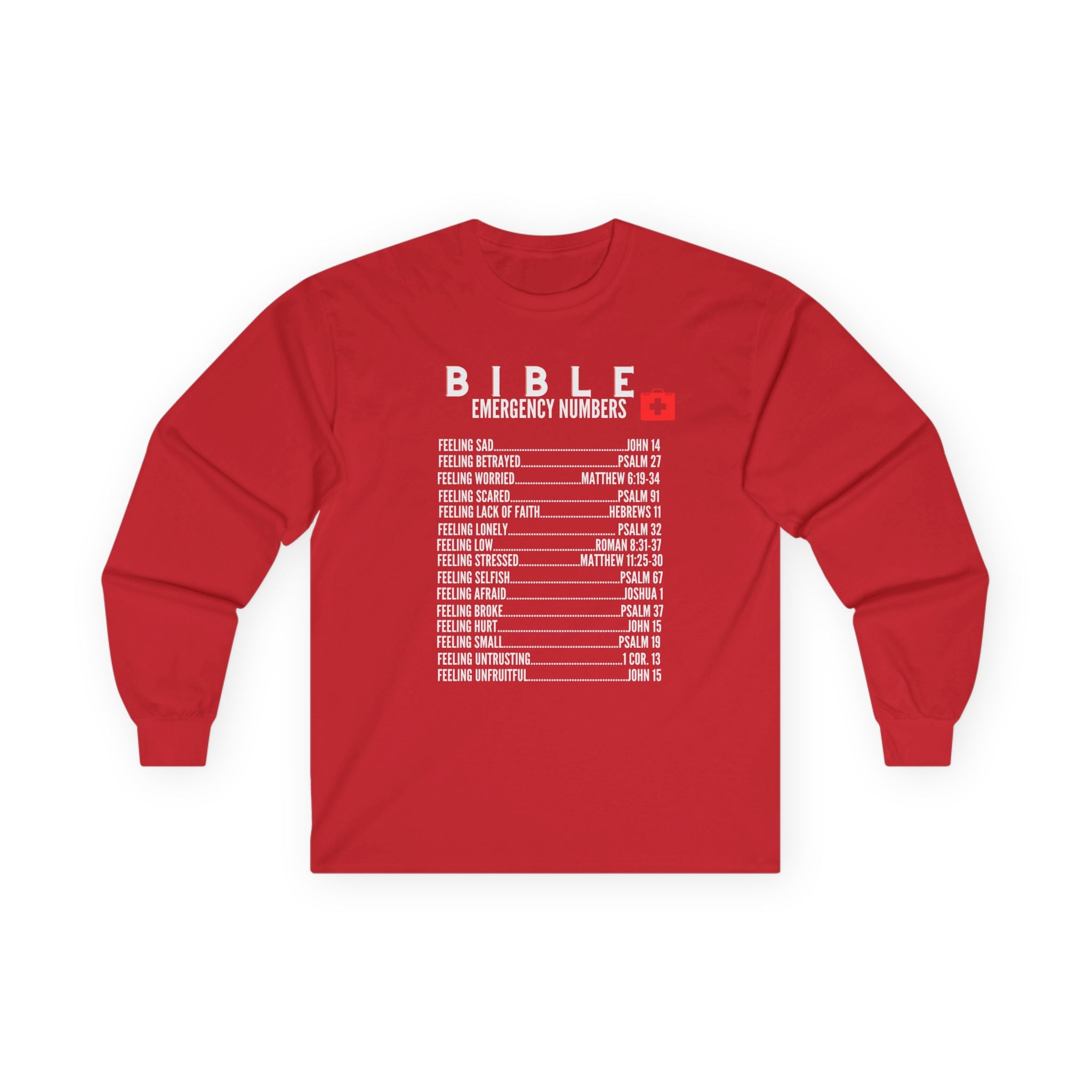 Bible Emergency Numbers Long Sleeve Tee - White