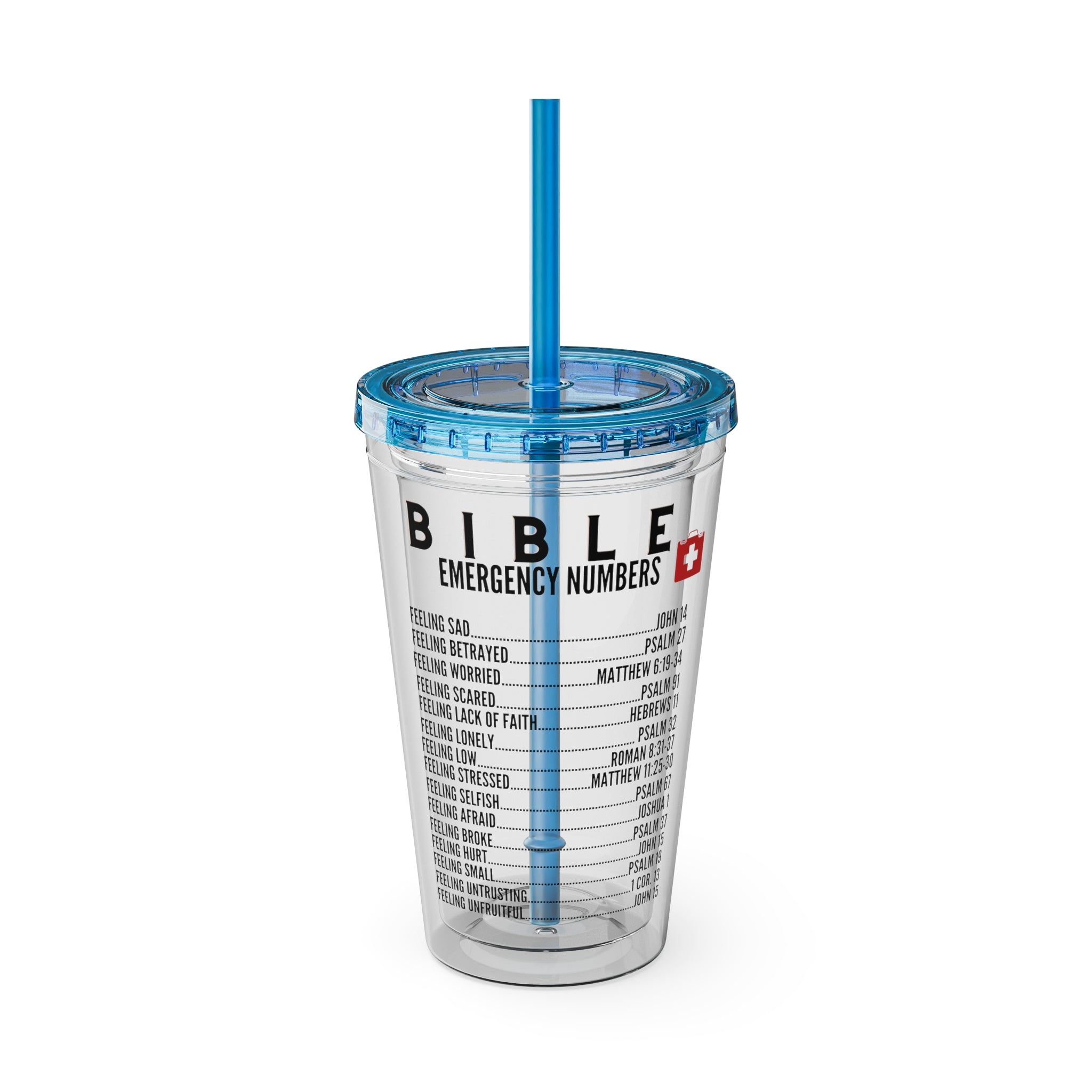 Bible Emergency Numbers 16oz Tumbler with Straw