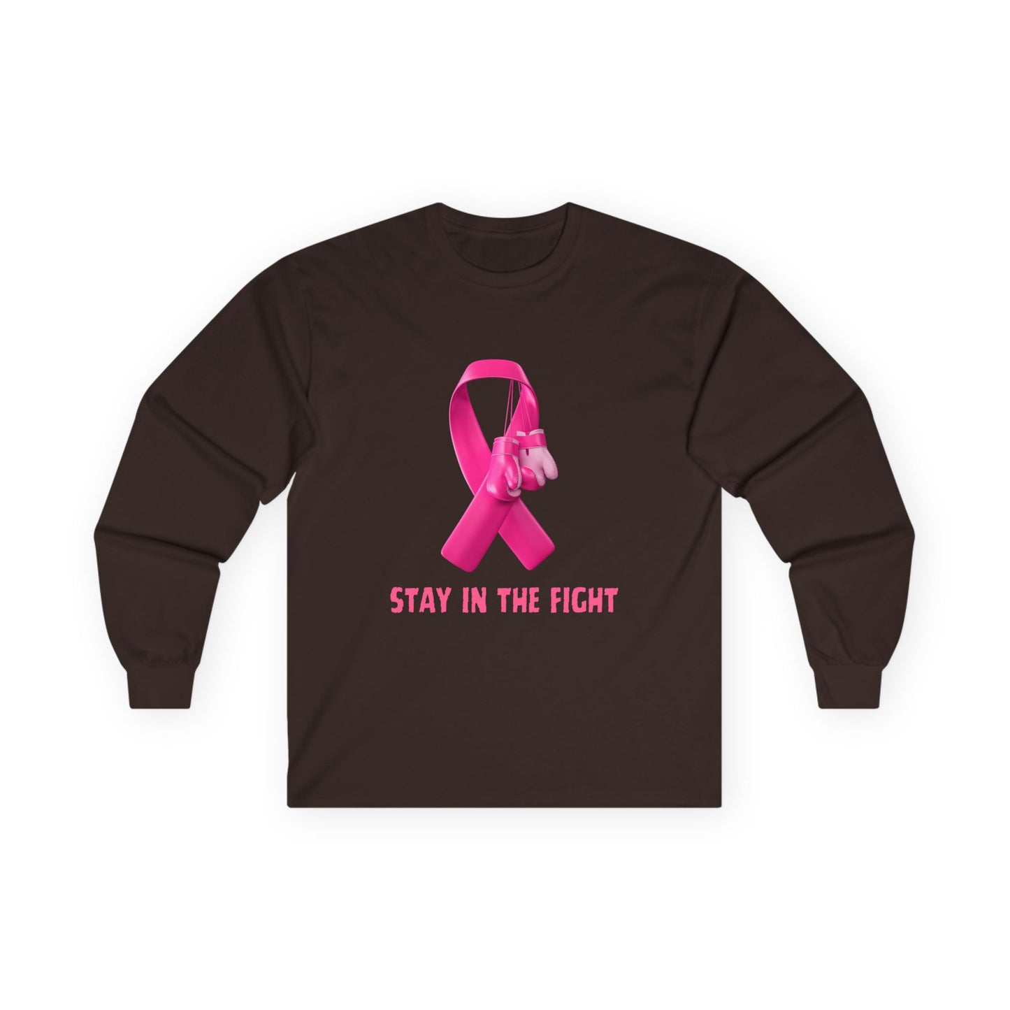 Breast Cancer Awareness Long Sleeve Tee — "Stay in the Fight" Pink Ribbon