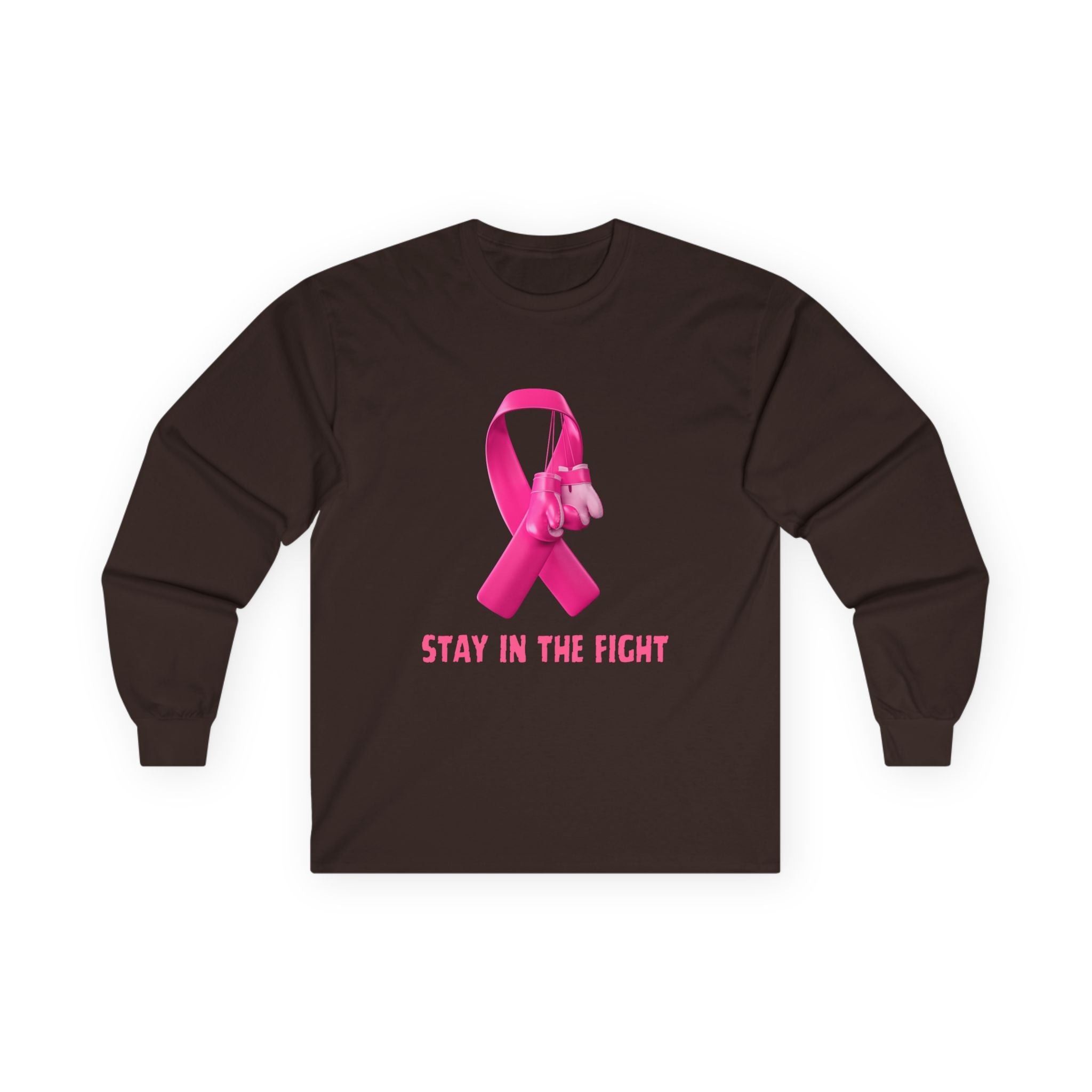 Breast Cancer Awareness Long Sleeve Tee — "Stay in the Fight" Pink Ribbon