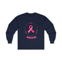 Breast Cancer Survivor Long Sleeve Tee — Pink Ribbon “Survivor”