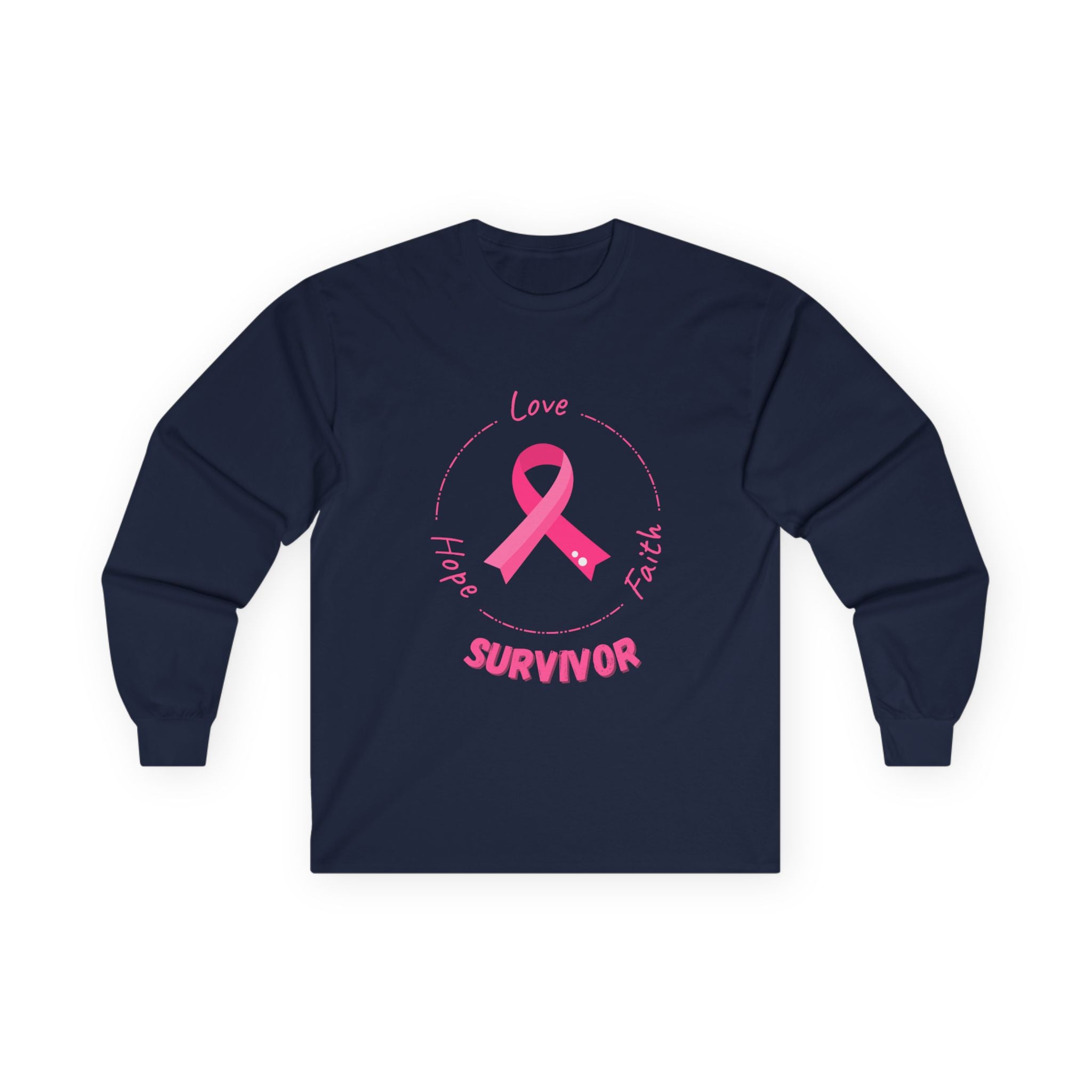 Breast Cancer Survivor Long Sleeve Tee — Pink Ribbon “Survivor”
