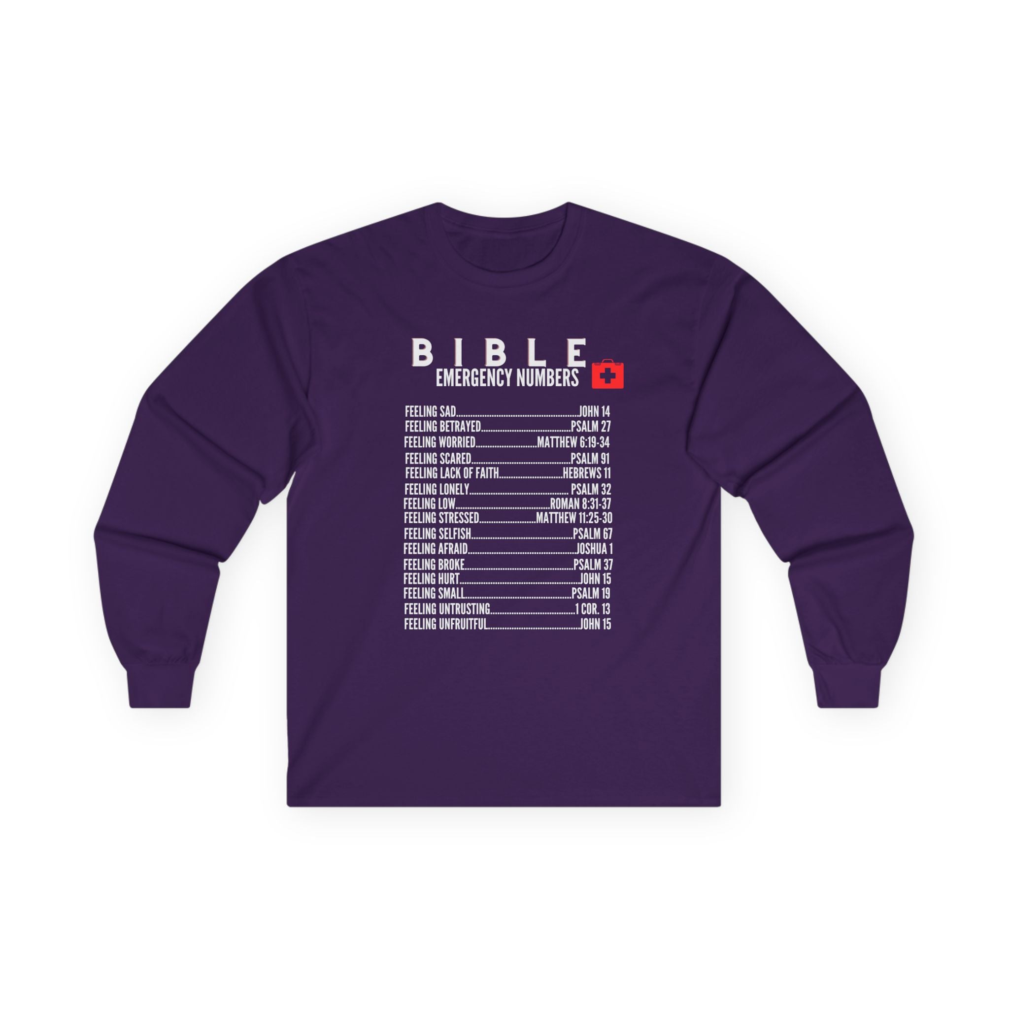 Bible Emergency Numbers Long Sleeve Tee - White