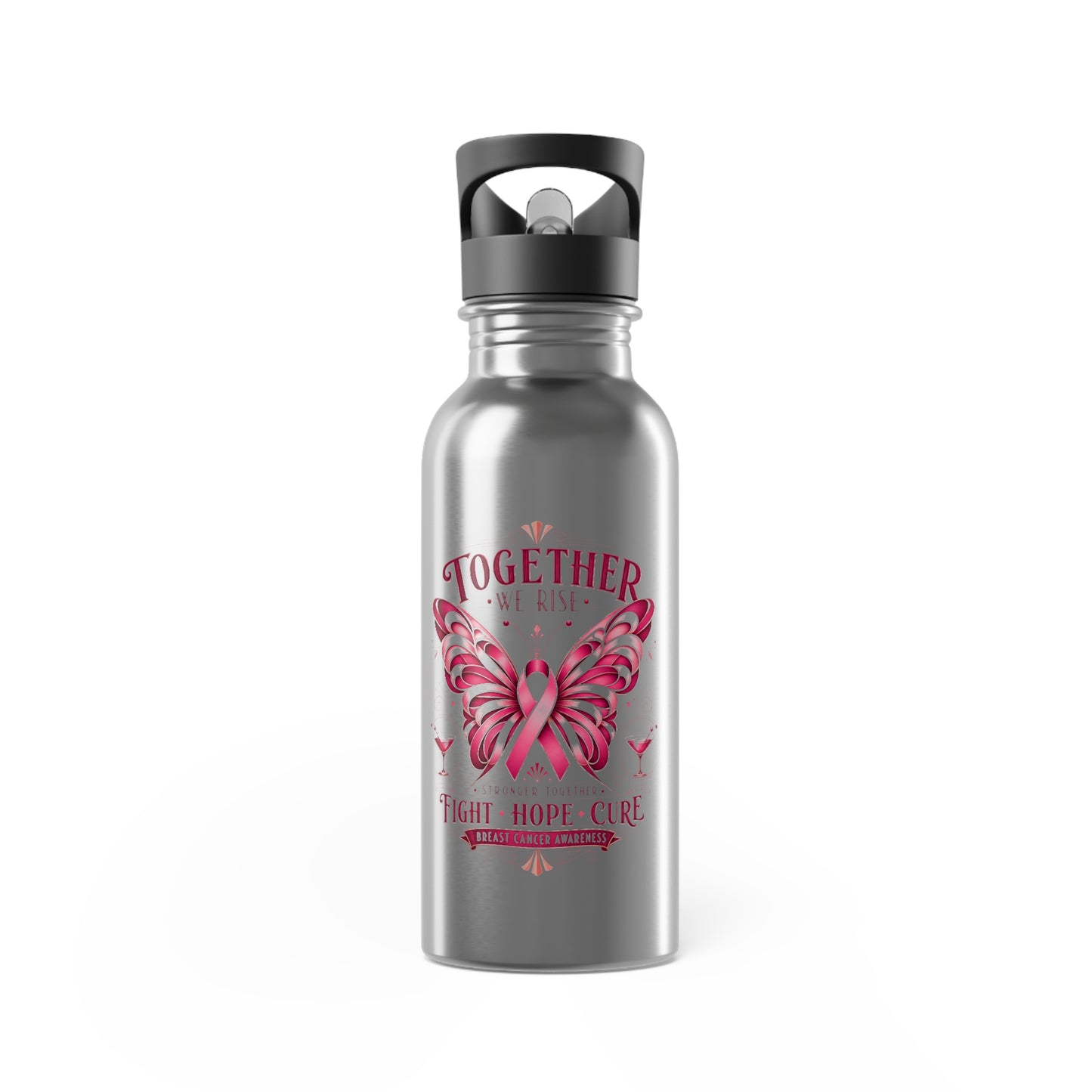 Together We Rise Butterfly Breast Cancer 20oz Stainless Steel Water Bottle With Straw