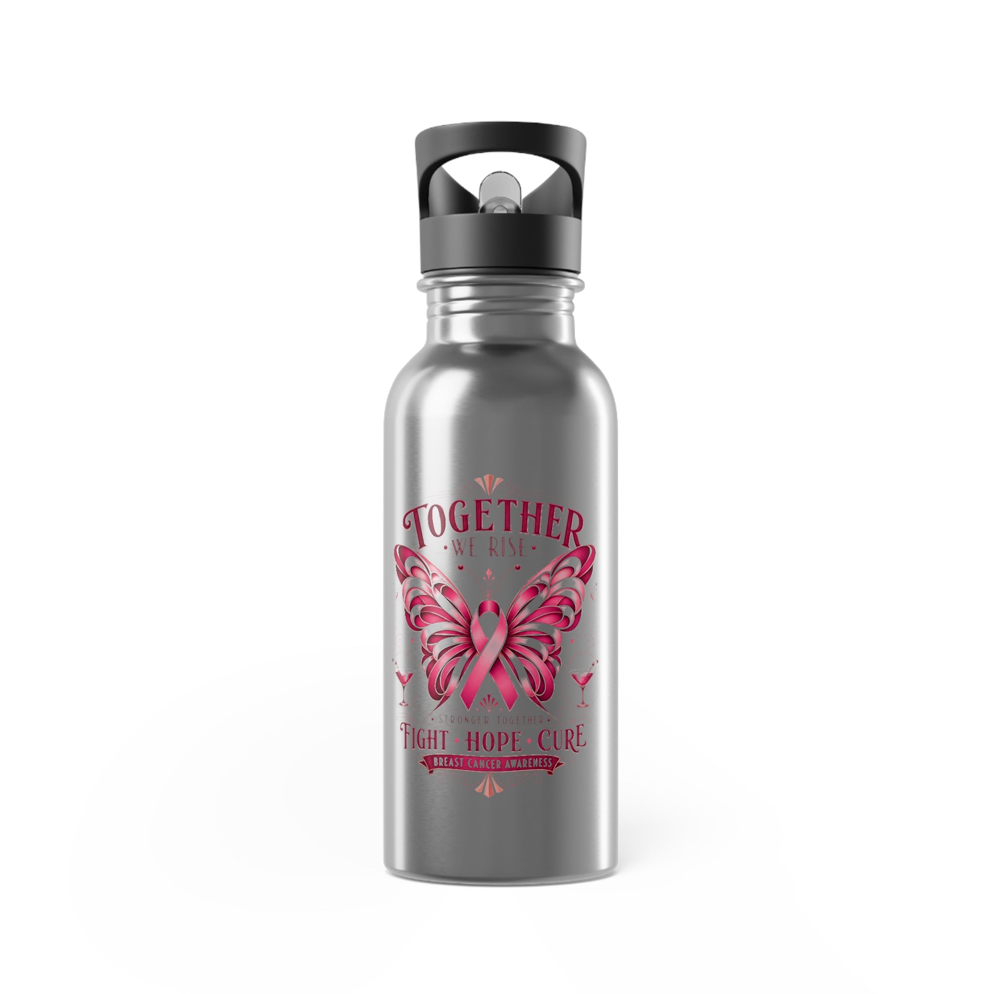 Together We Rise Butterfly Breast Cancer 20oz Stainless Steel Water Bottle With Straw
