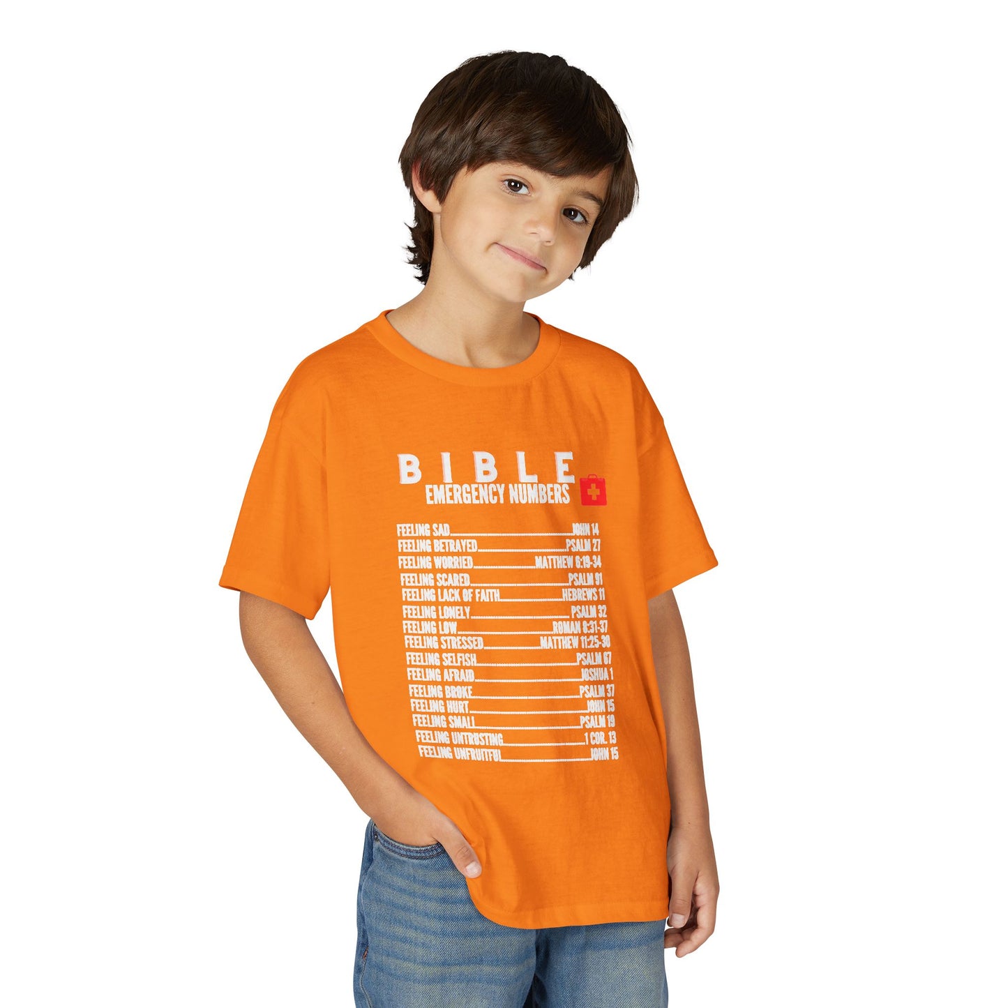 Bible Emergency Numbers Youth T-Shirt — White