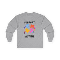 Support Autism Long Sleeve Tee — Puzzle Piece Awareness Shirt - Blk