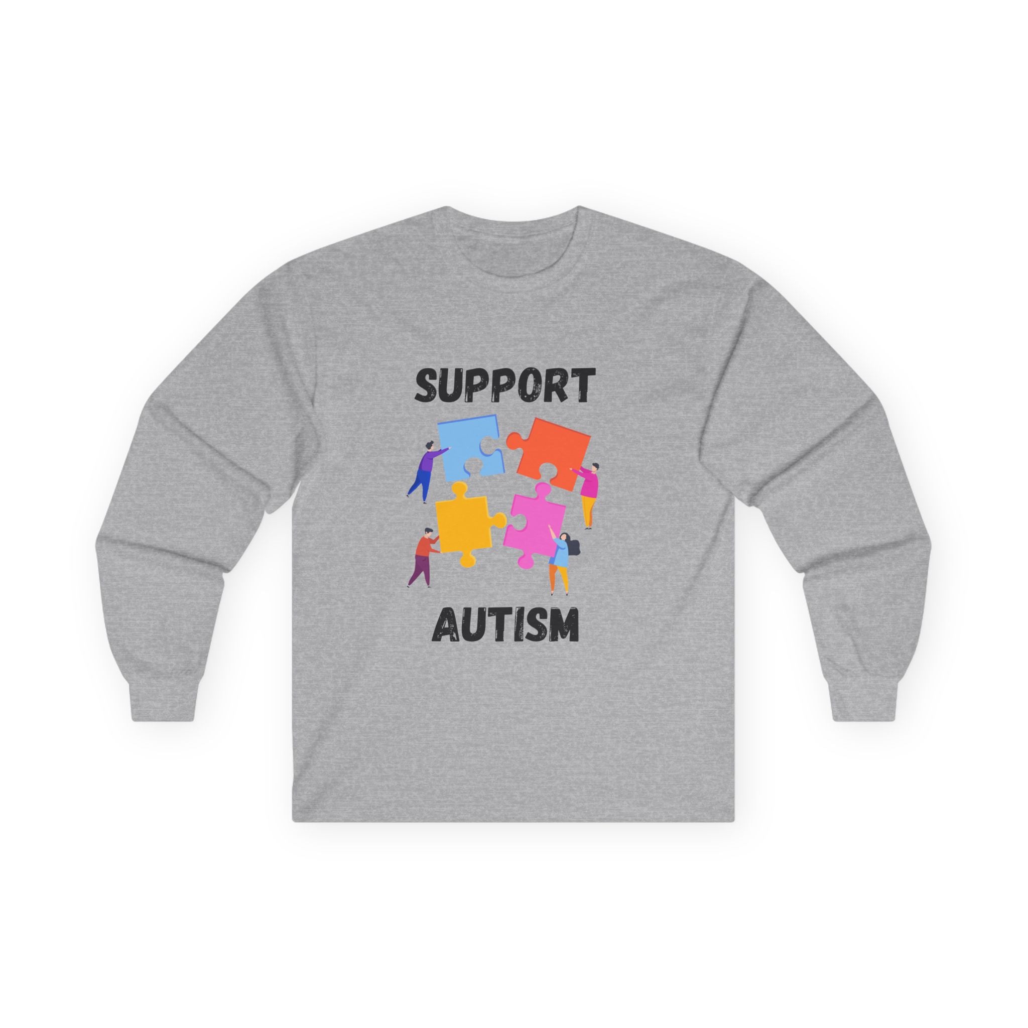 Support Autism Long Sleeve Tee — Puzzle Piece Awareness Shirt - Blk