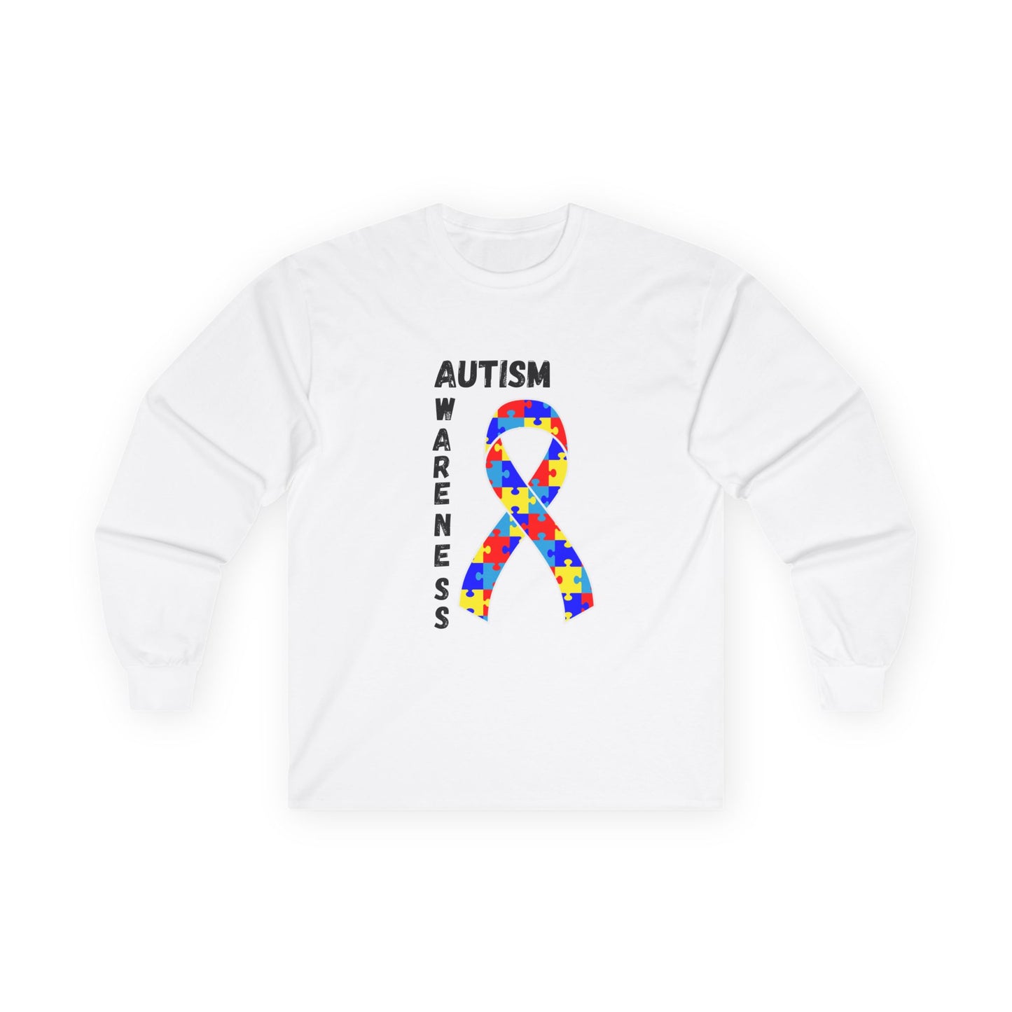 Autism Puzzle Ribbon Long Sleeve Tee — Blk