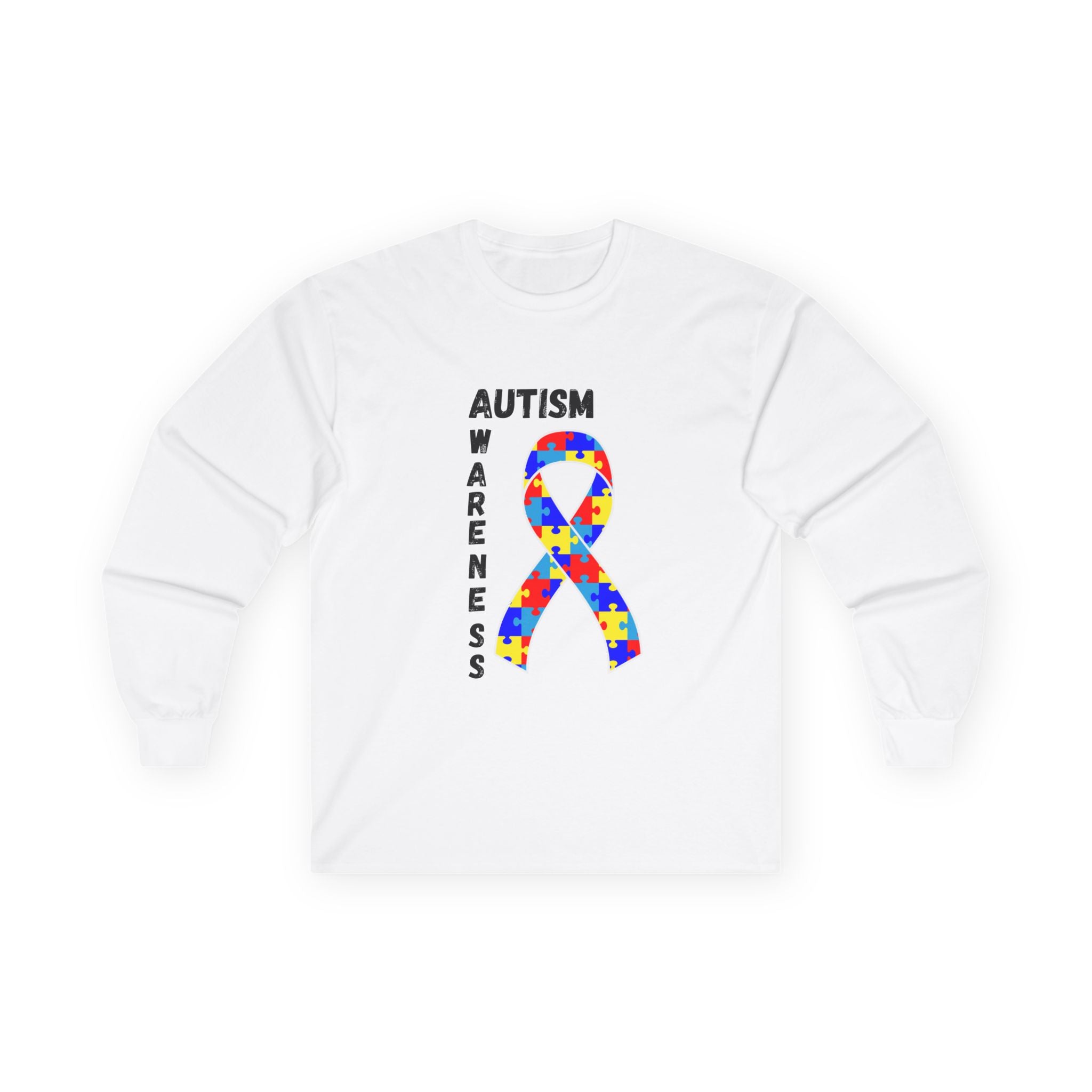Autism Puzzle Ribbon Long Sleeve Tee — Blk