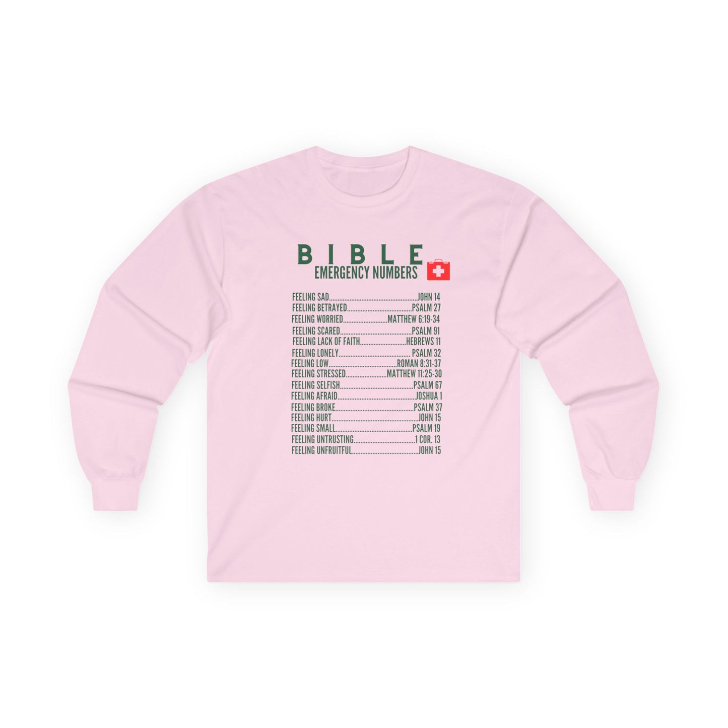 Bible Emergency Numbers Long Sleeve Tee - Green