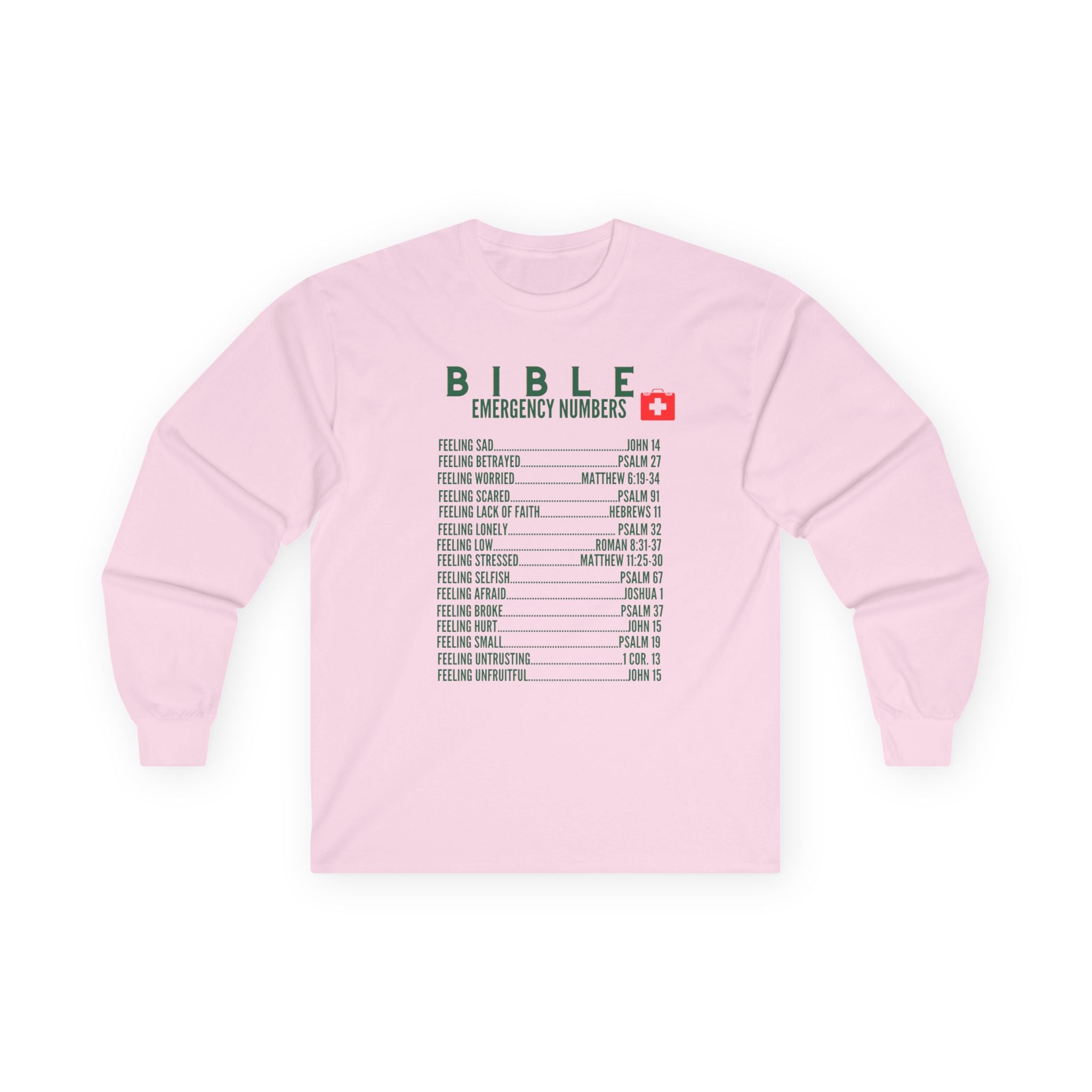 Bible Emergency Numbers Long Sleeve Tee - Green