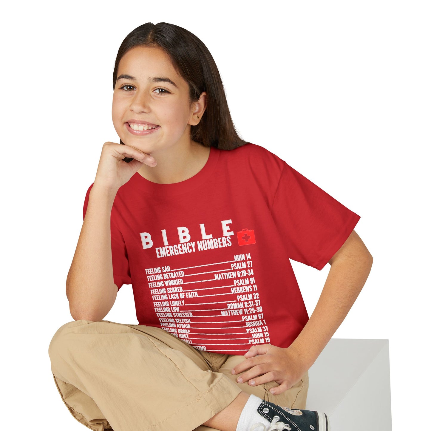 Bible Emergency Numbers Youth T-Shirt — White