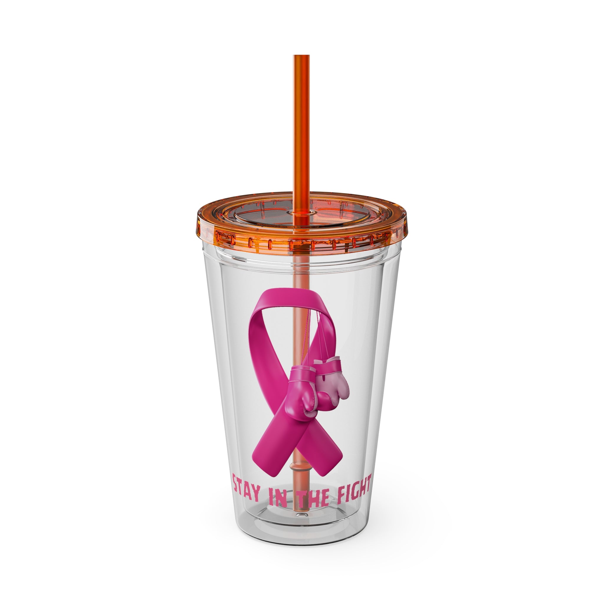 Pink Ribbon “Stay in the Fight” 16oz Tumbler with Straw