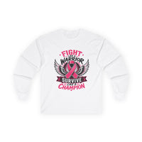 Fight Like a Warrior, Survive Like a Champion Breast Cancer Awareness Long Sleeve Tee