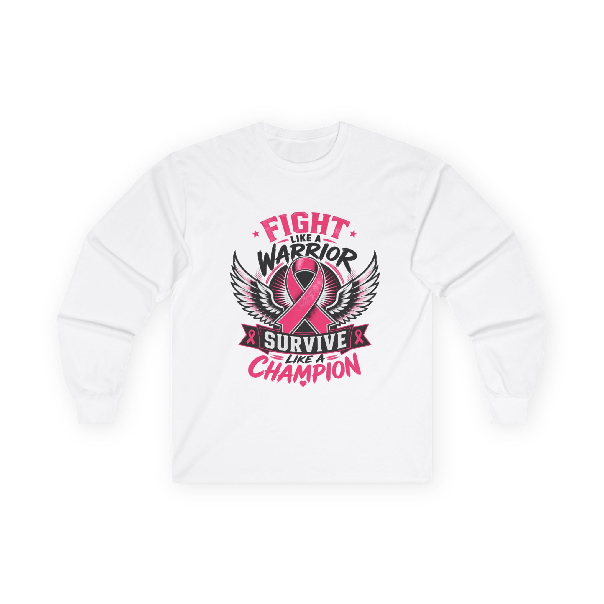 Fight Like a Warrior, Survive Like a Champion Breast Cancer Awareness Long Sleeve Tee