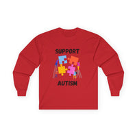 Support Autism Long Sleeve Tee — Puzzle Piece Awareness Shirt - Blk