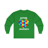 Autism Awareness Long Sleeve Tee — Heart Shaped Puzzle - White