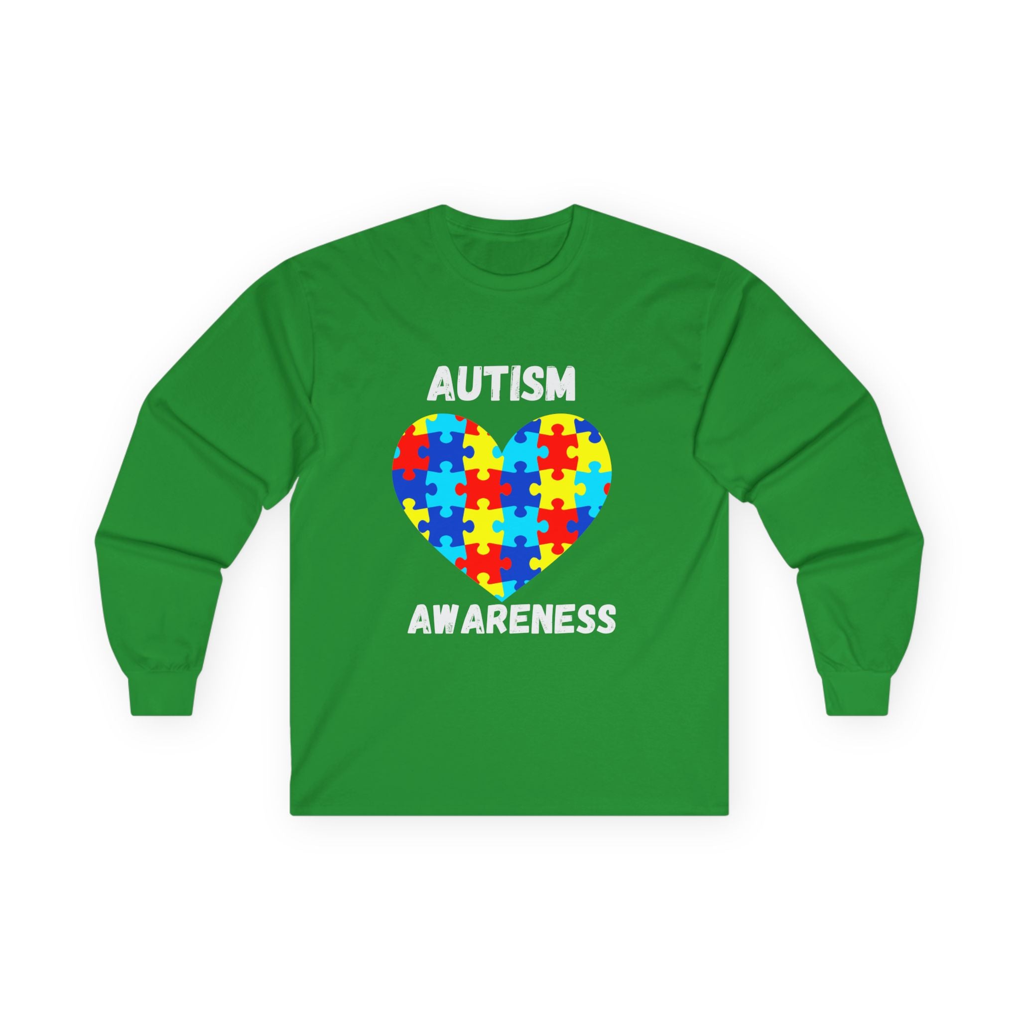Autism Awareness Long Sleeve Tee — Heart Shaped Puzzle - White