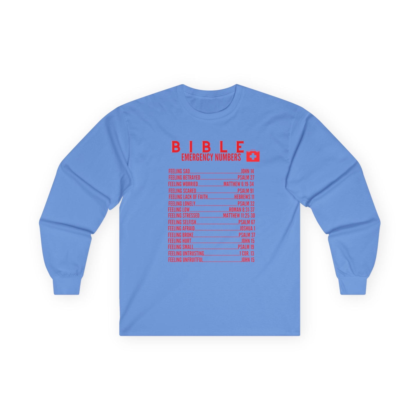 Bible Emergency Numbers Long Sleeve Tee - Red