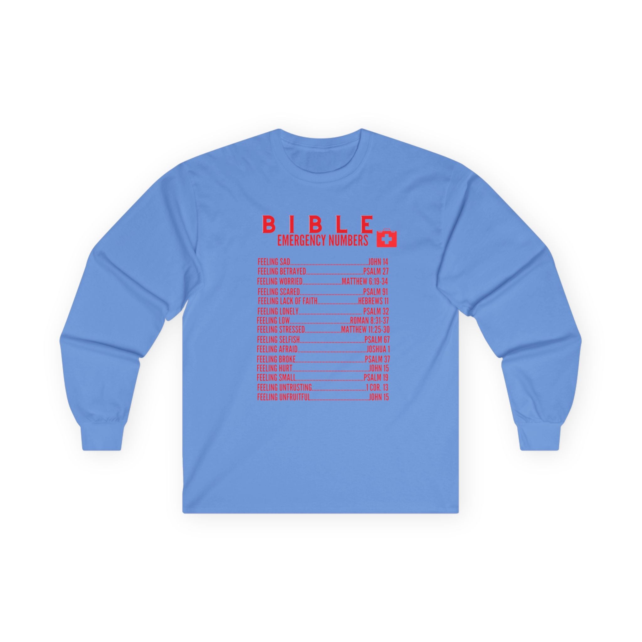 Bible Emergency Numbers Long Sleeve Tee - Red