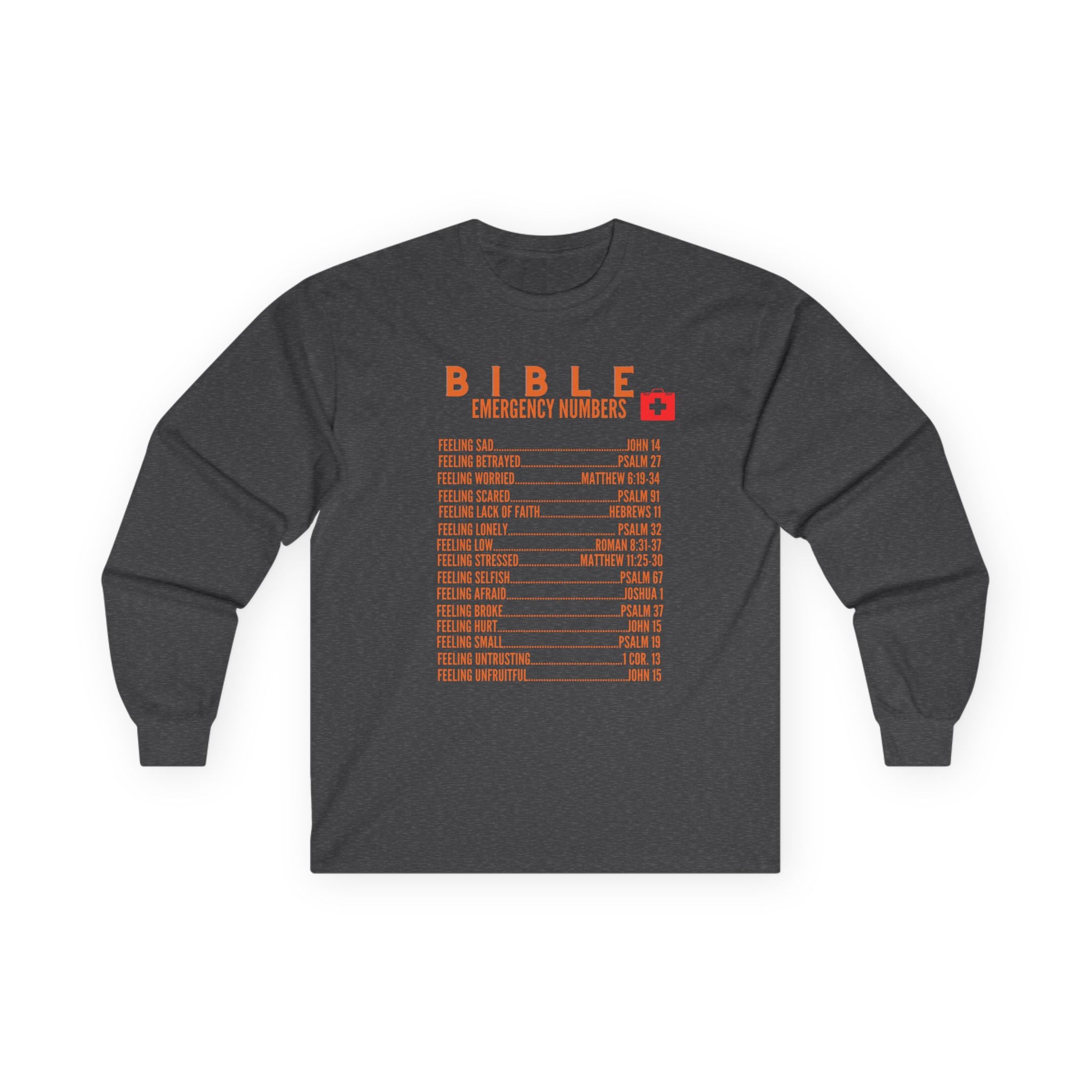 Bible Emergency Numbers Long Sleeve Tee - Orange