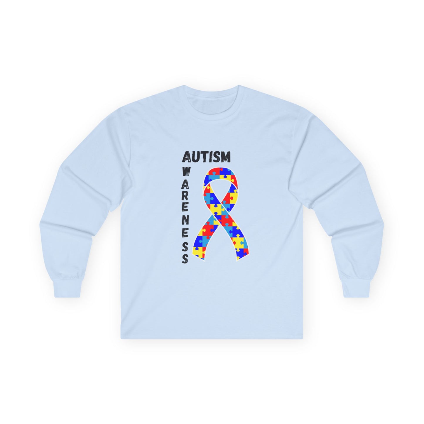 Autism Puzzle Ribbon Long Sleeve Tee — Blk