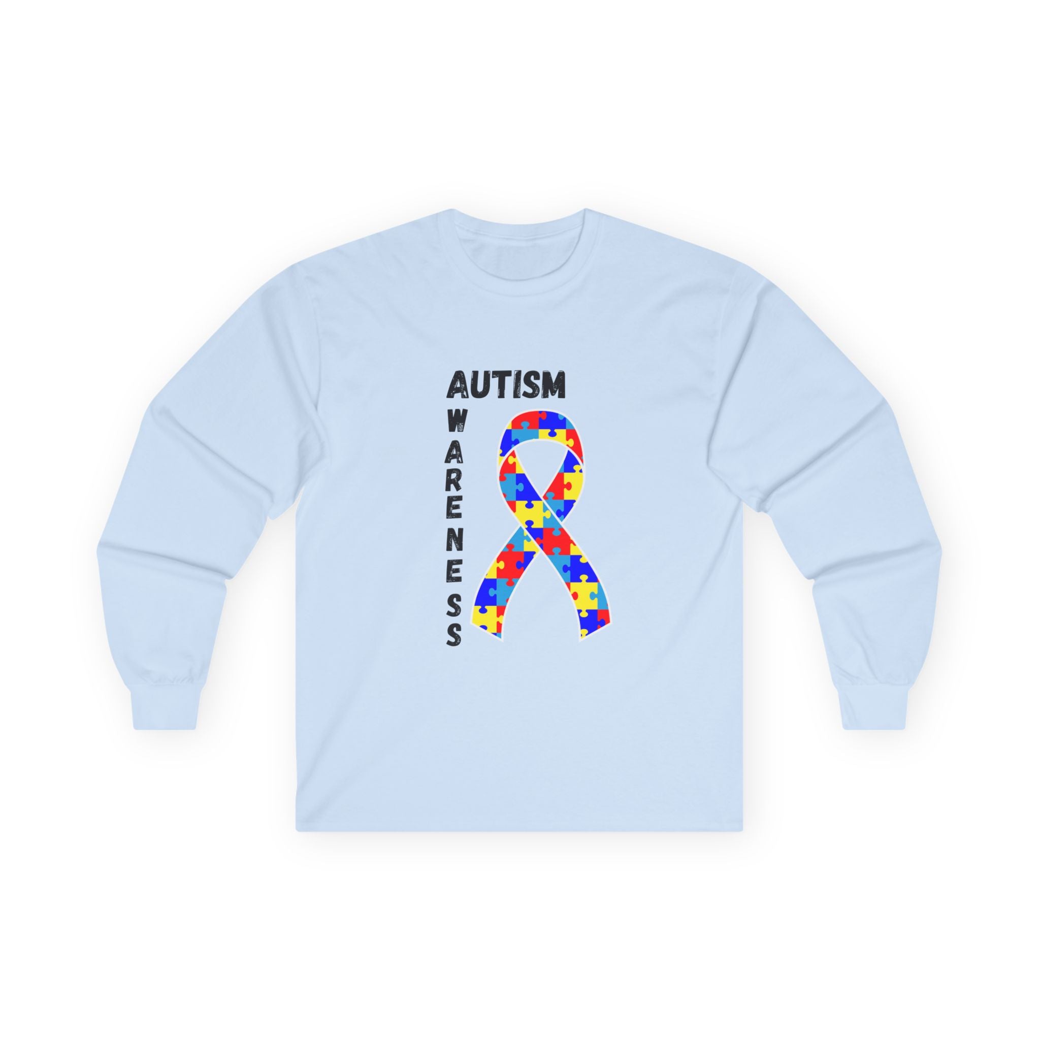 Autism Puzzle Ribbon Long Sleeve Tee — Blk