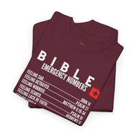 Bible Emergency Numbers Tee - White