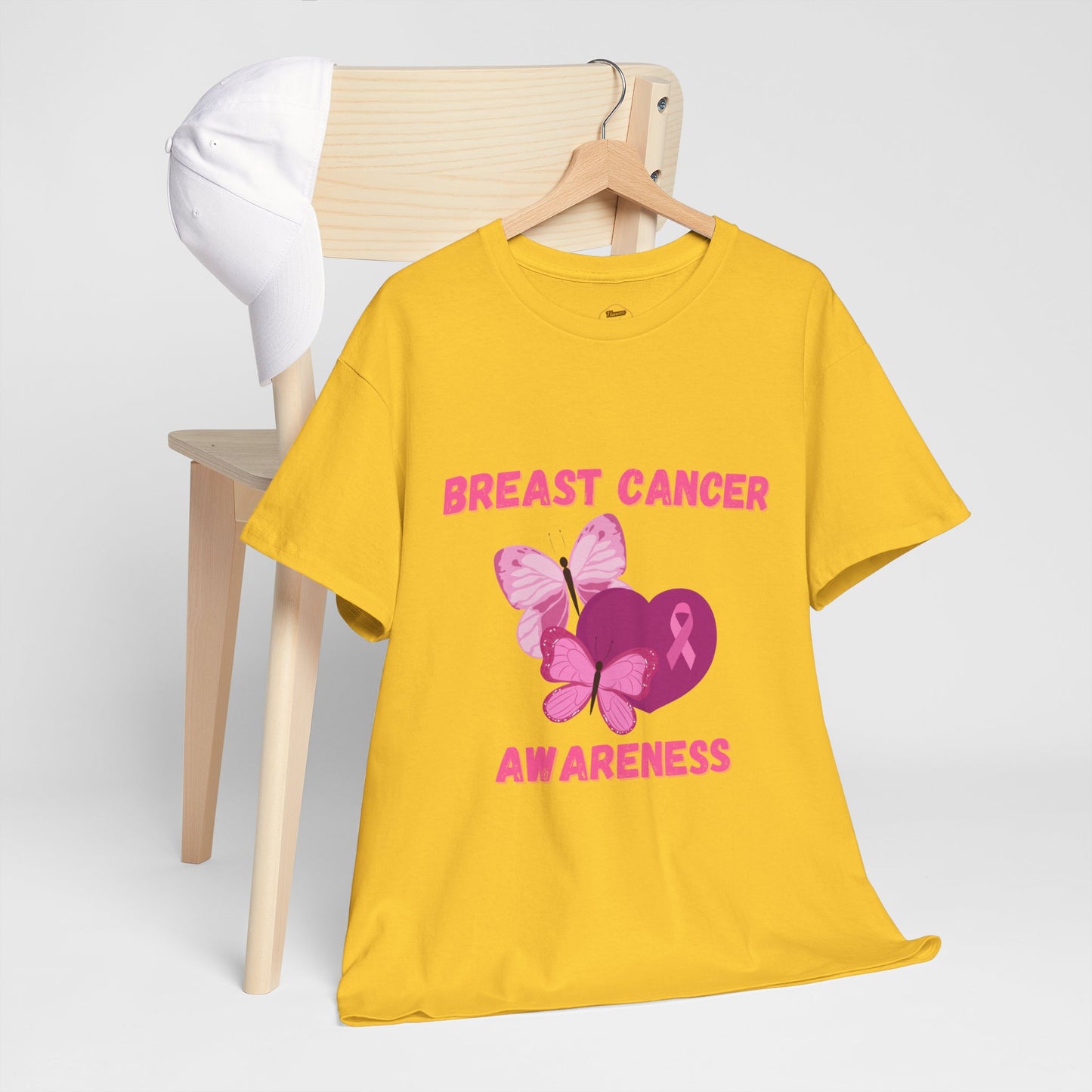 Breast Cancer Awareness Tee with Pink Butterfly & Ribbon