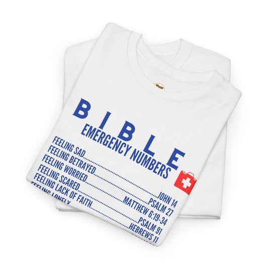 Bible Emergency Numbers Tee - Blue