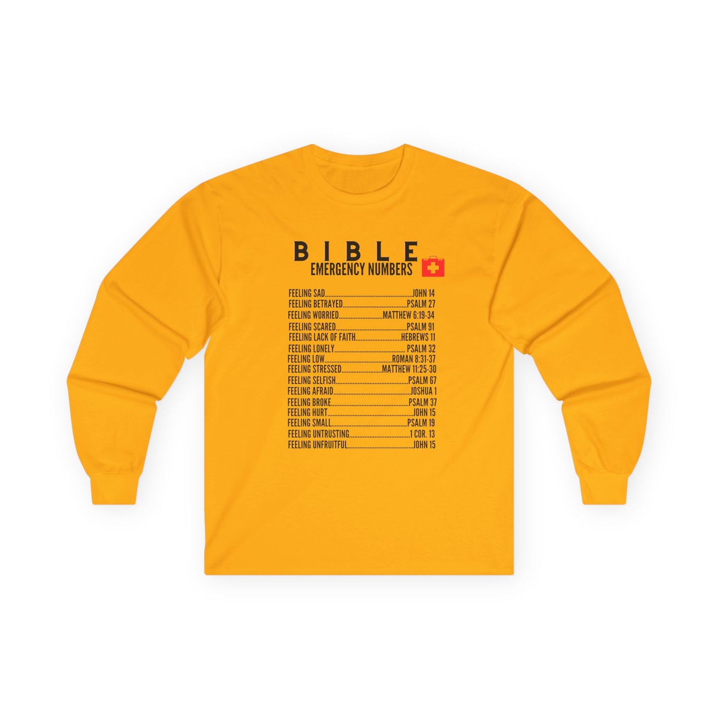 Bible Emergency Numbers Long Sleeve Tee - Black