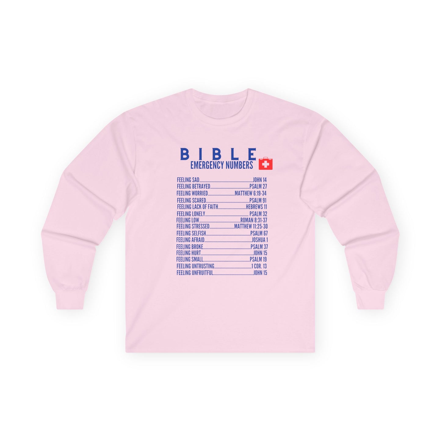 Bible Emergency Numbers Long Sleeve Tee - Blue