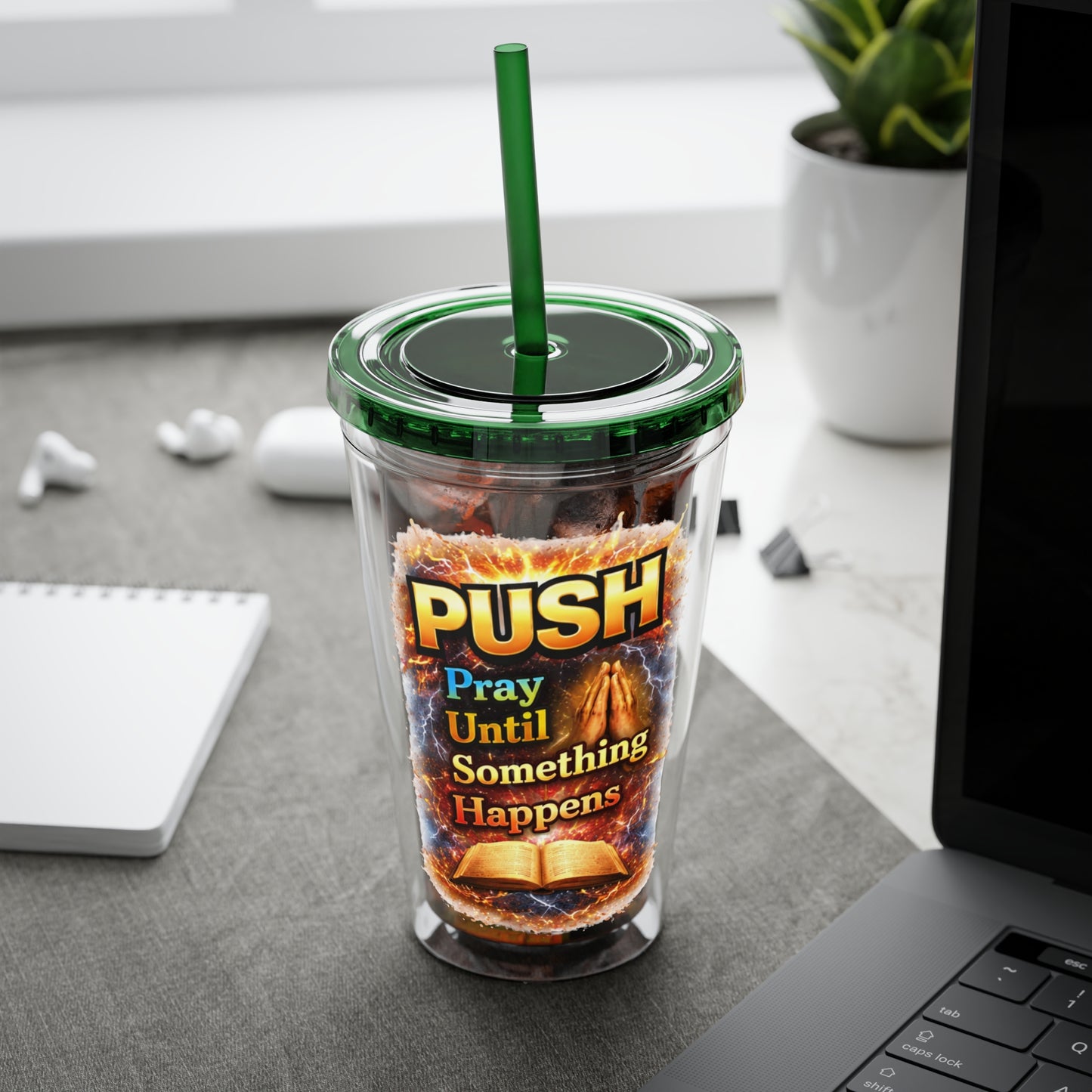 Push Pray Until Something Happens 16oz Tumbler — Bible