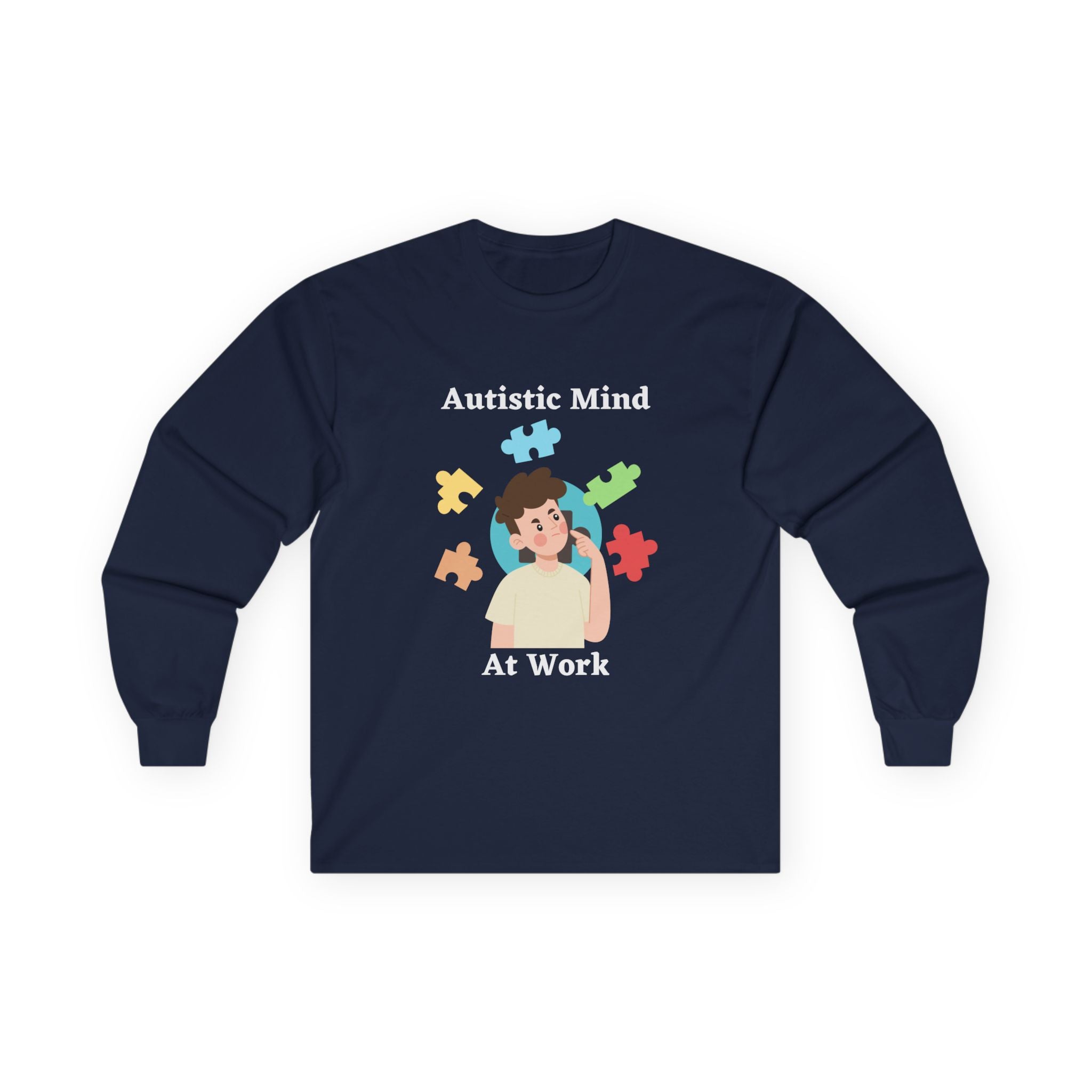Autistic Mind At Work Long Sleeve Tee — White