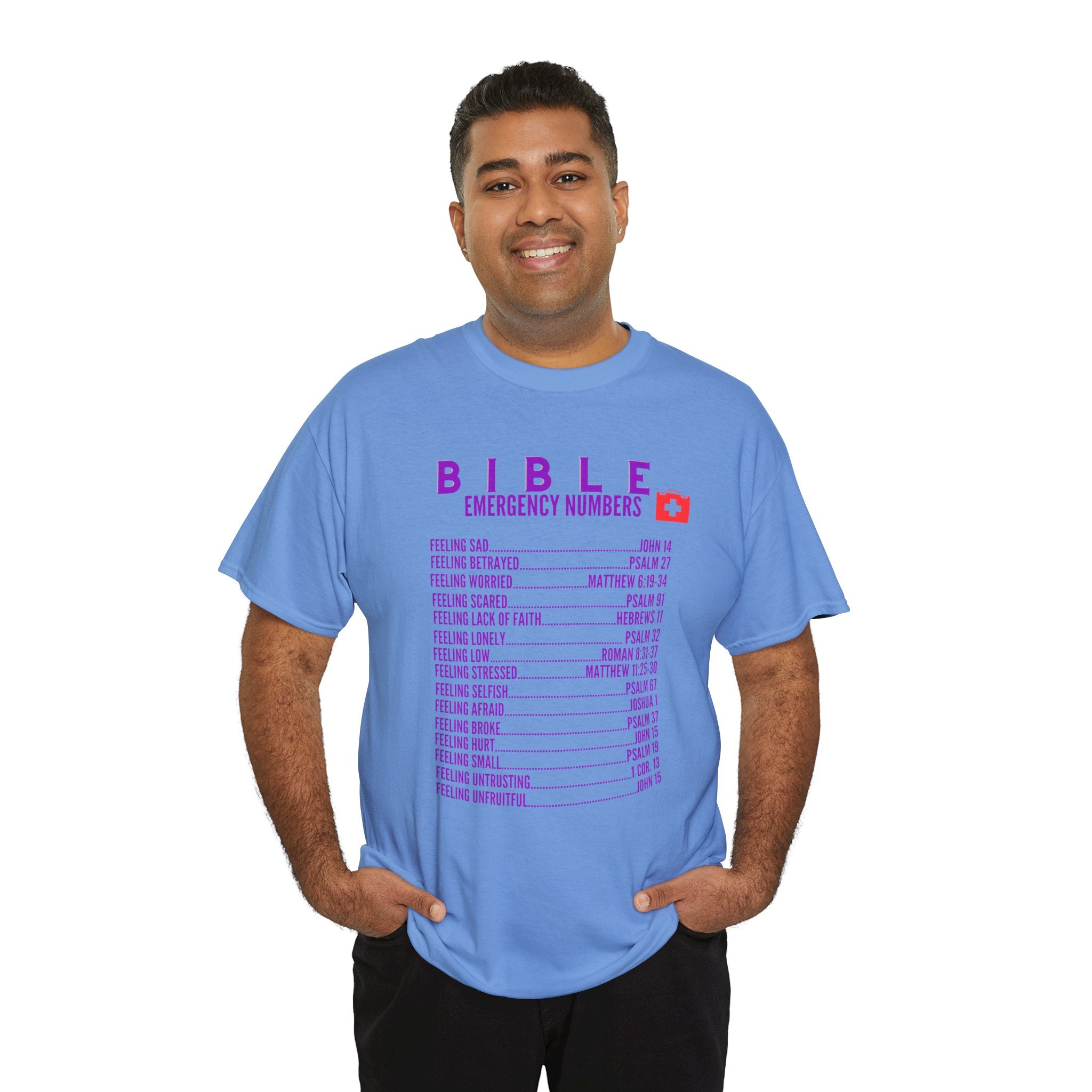 Bible Emergency Numbers Tee - Purple