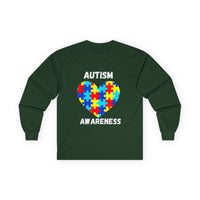 Autism Awareness Long Sleeve Tee — Heart Shaped Puzzle - White