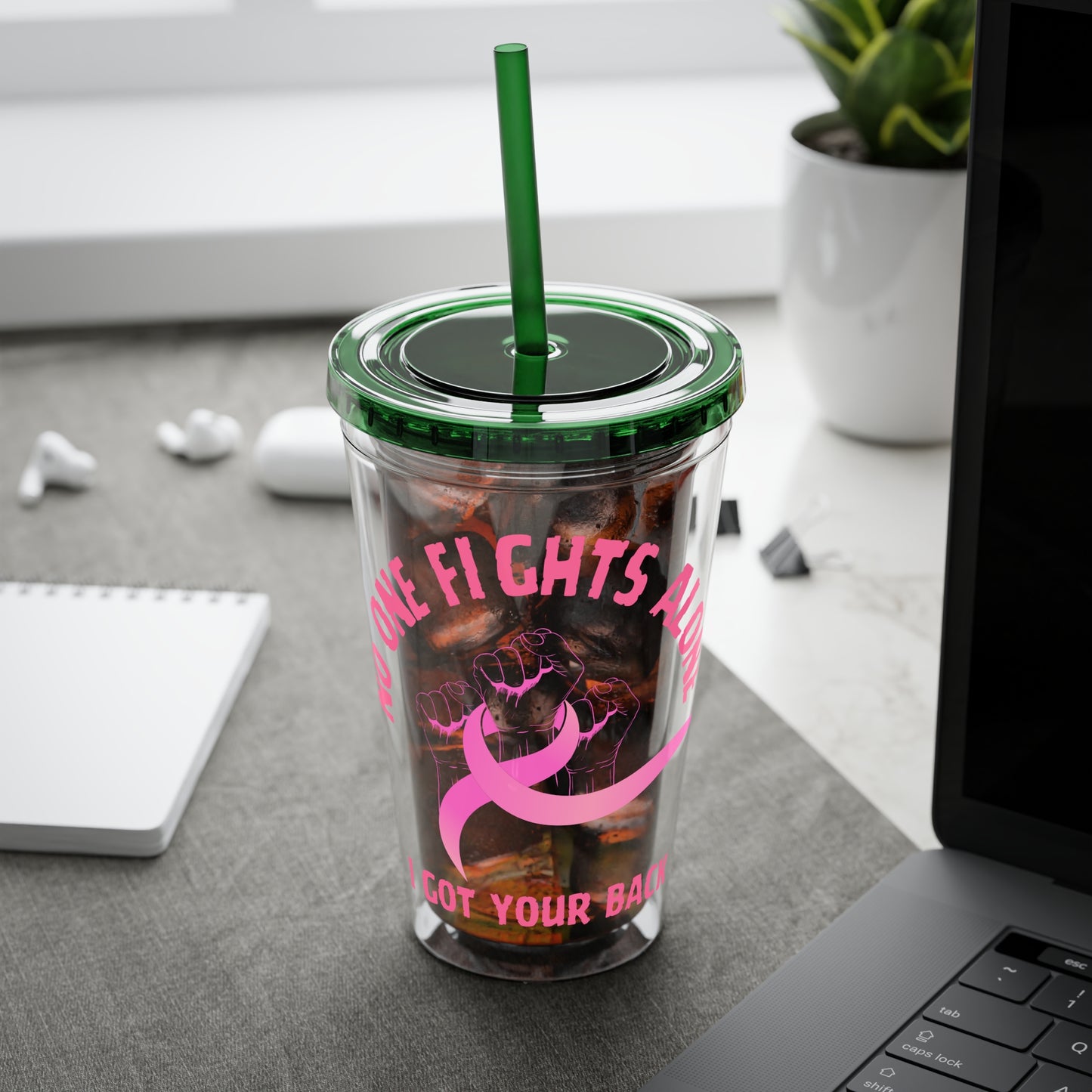 "No One Fights Alone" 16oz Tumbler with Straw