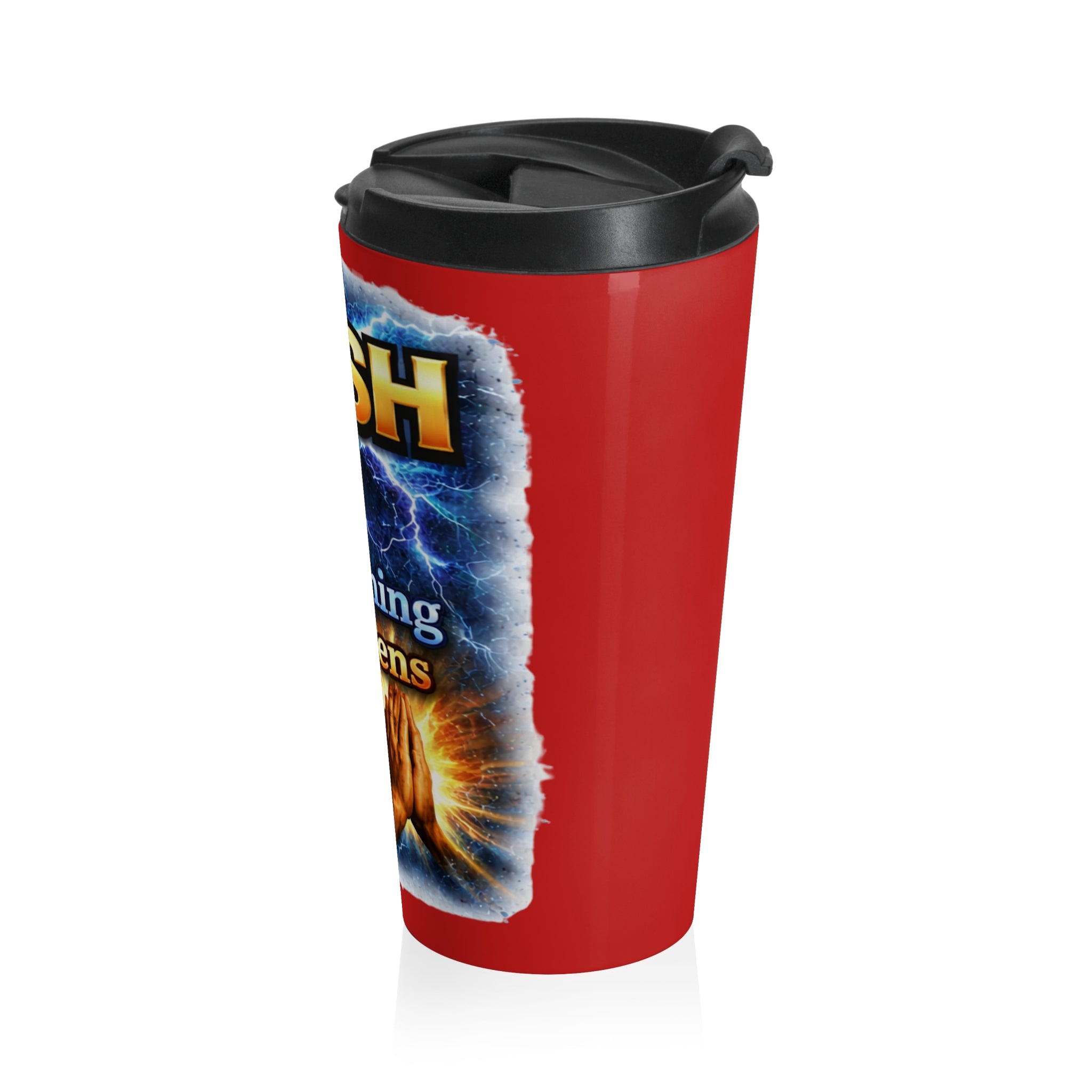 Push: 'Pray Until Something Happens' Stainless Steel Red Travel Mug - Hands