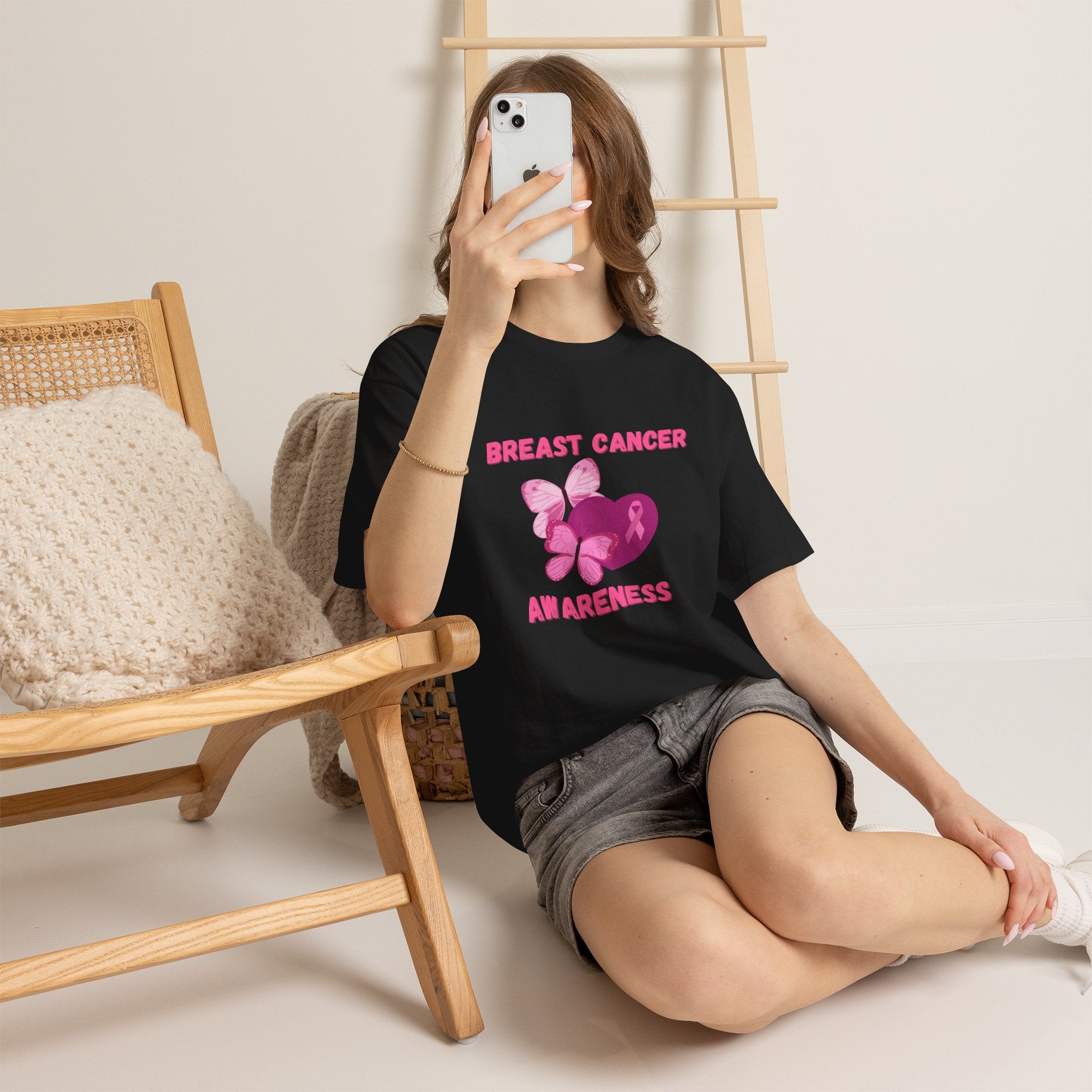 Breast Cancer Awareness Tee with Pink Butterfly & Ribbon