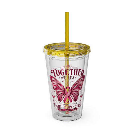 Together We Rise Butterfly Breast Cancer 16oz Tumbler with Straw