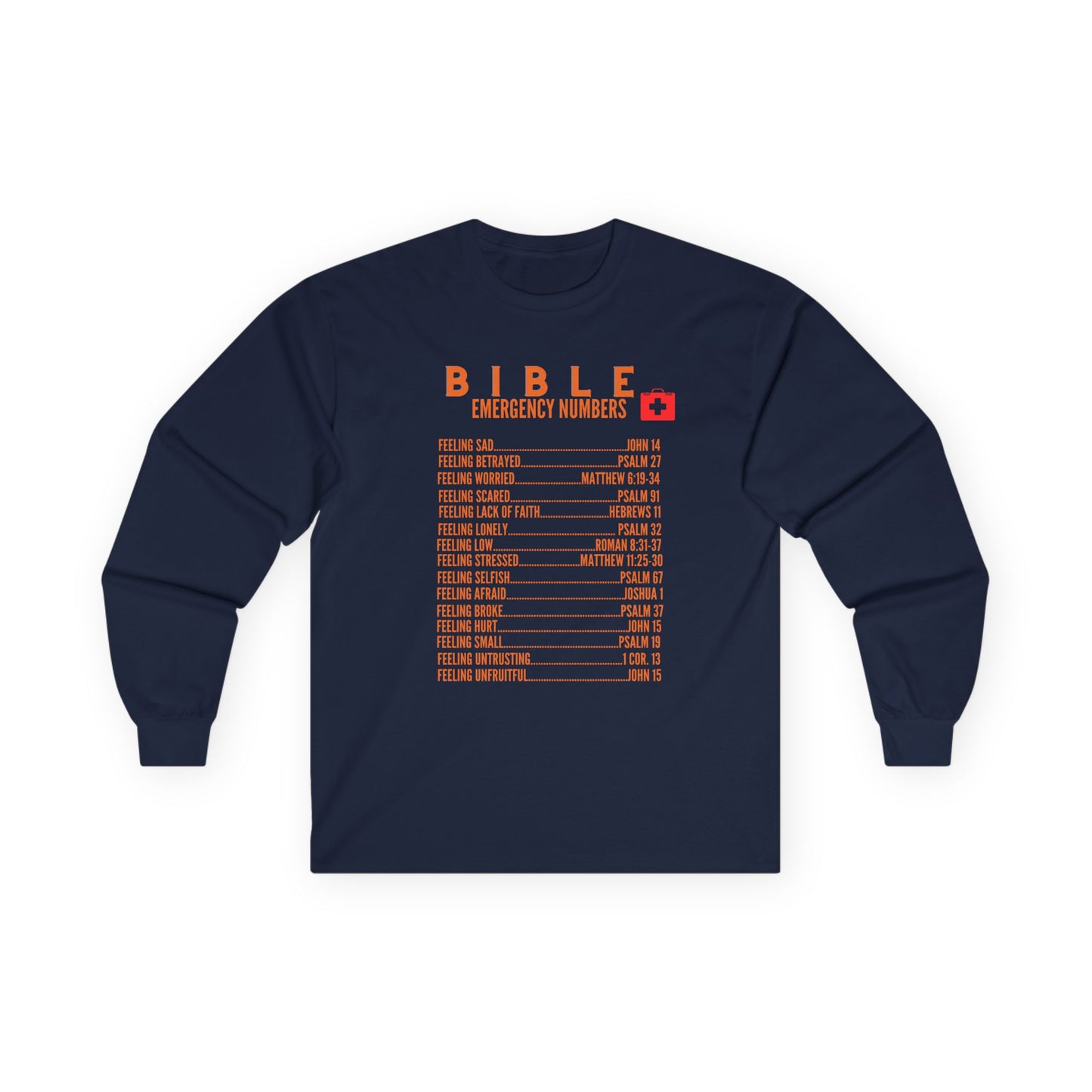Bible Emergency Numbers Long Sleeve Tee - Orange