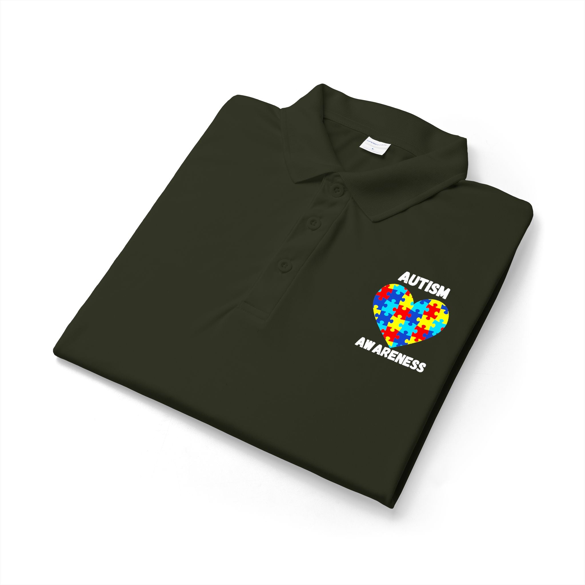 Autism Puzzle Heart Polo - White