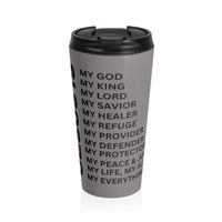 Christian JESUS IS Grey Stainless Steel Travel Mug - Blk