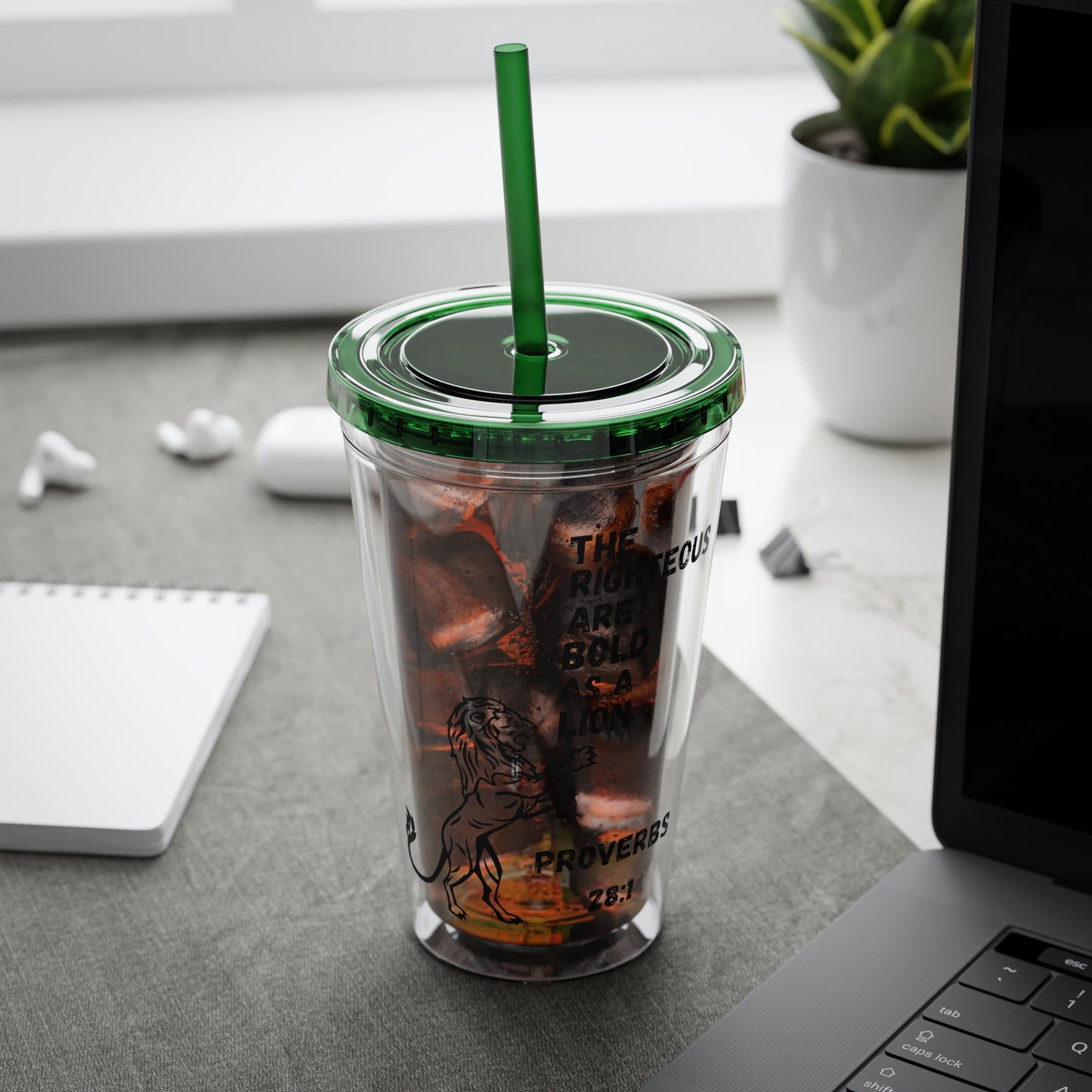 "The Righteous Are Bold as a Lion" 16oz Inspirational Tumbler with Straw