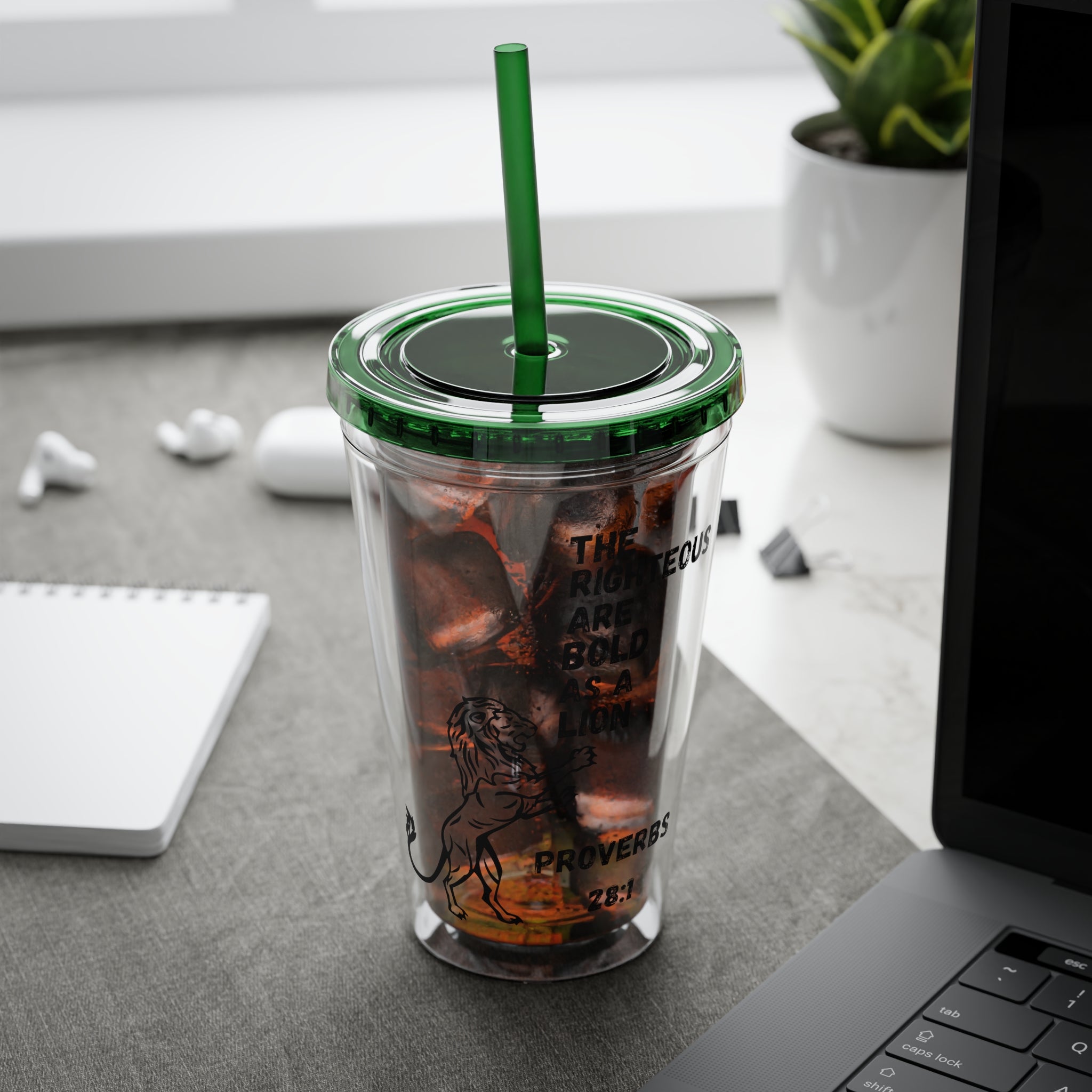 "The Righteous Are Bold as a Lion" 16oz Inspirational Tumbler with Straw