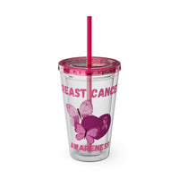 Breast Cancer Awareness 16oz Tumbler with Straw - Butterfly, Heart
