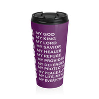 Christian JESUS IS Purple Stainless Steel Travel Mug - White